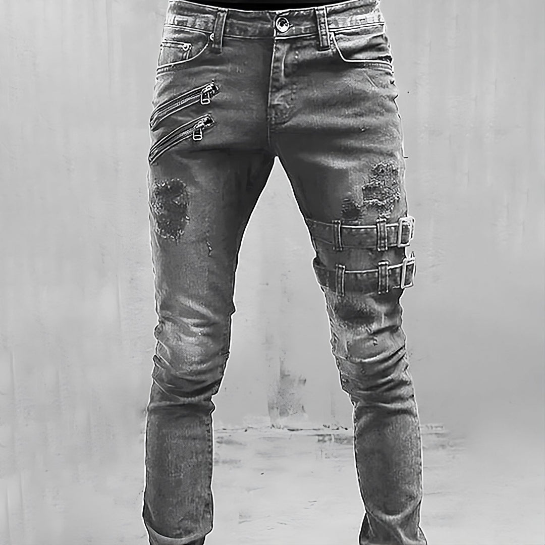 Herren Denim Jeans mit Schnallen und Reißverschlüssen 2