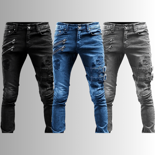 Herren Denim Jeans mit Schnallen und Reißverschlüssen 3