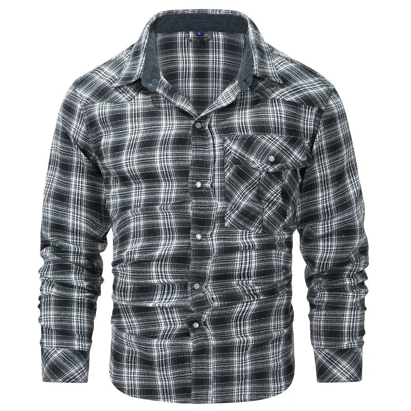 Herren Flanellhemd Karomuster Langarm Bequeme Passform 3