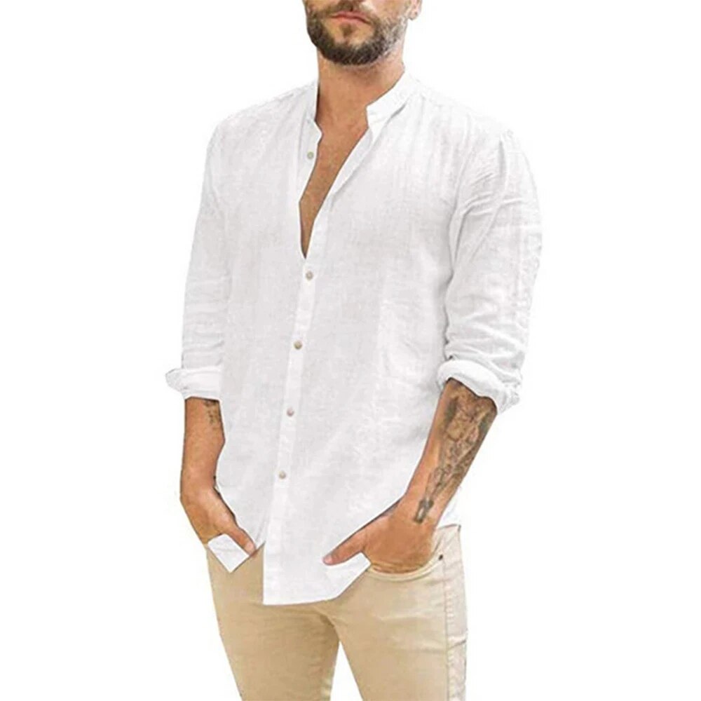 Herren Hemd Langarm Baumwolle mit Stehkragen 4