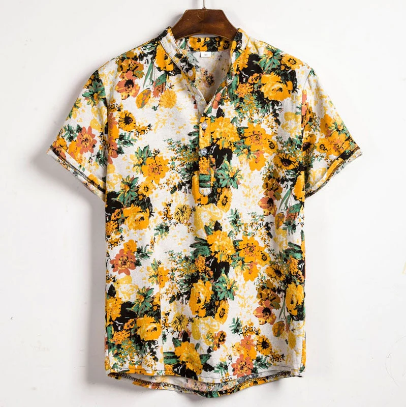 Herren Hemd mit Blumenmuster für Freizeit und Sommer 1