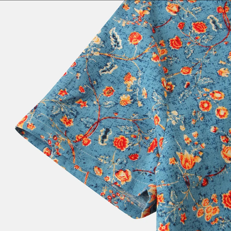 Herren Hemd mit Blumenmuster für Freizeit und Sommer 5