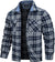 Herren Hemdjacke Kariert Oversize Baumwolle Langarm mit Brusttaschen 12