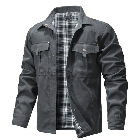Herren Jacke Casual Flanellgefüttert Polyester Shacket mit Druckknöpfen 1