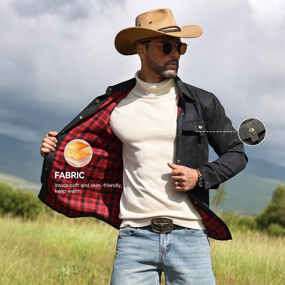 Herren Jacke Casual Flanellgefüttert Polyester Shacket mit Druckknöpfen 3