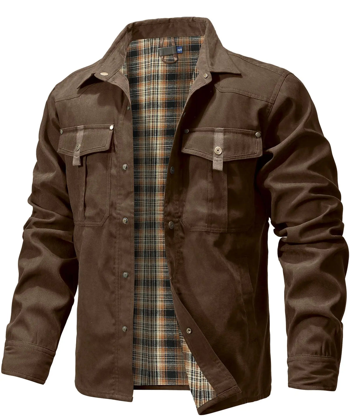 Herren Jacke Casual Flanellgefüttert Polyester Shacket mit Druckknöpfen 7