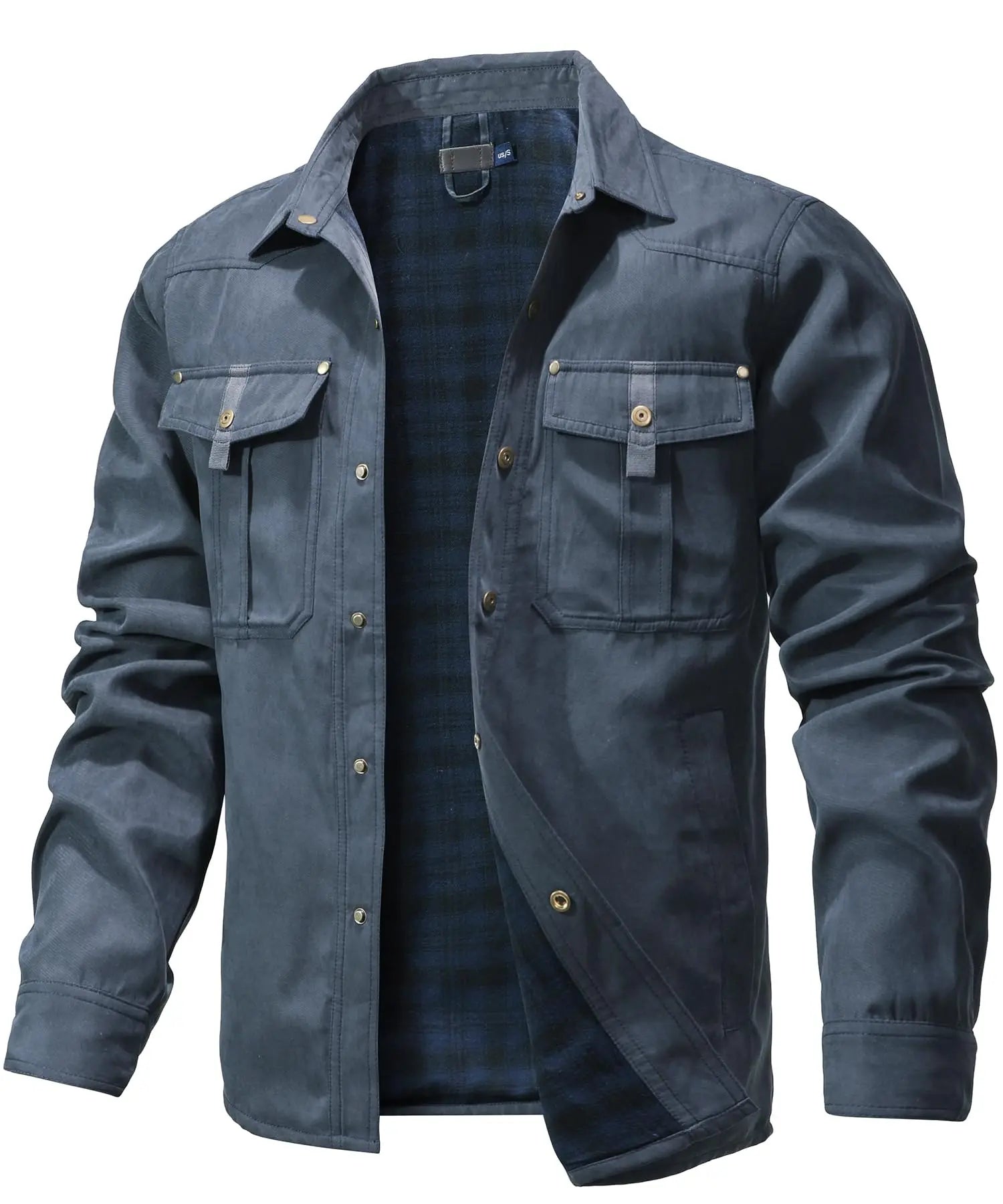 Herren Jacke Casual Flanellgefüttert Polyester Shacket mit Druckknöpfen 8