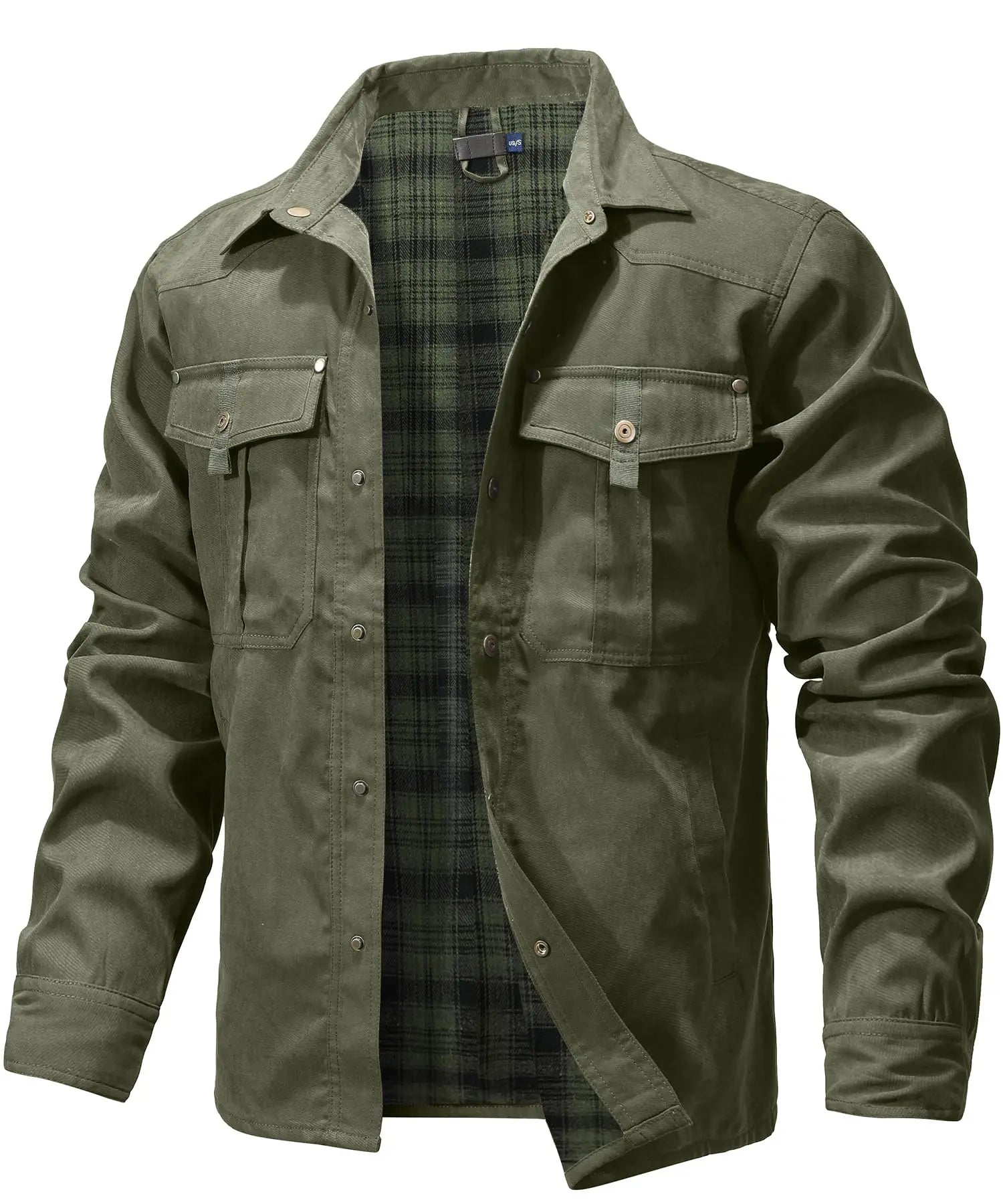 Herren Jacke Casual Flanellgefüttert Polyester Shacket mit Druckknöpfen 9