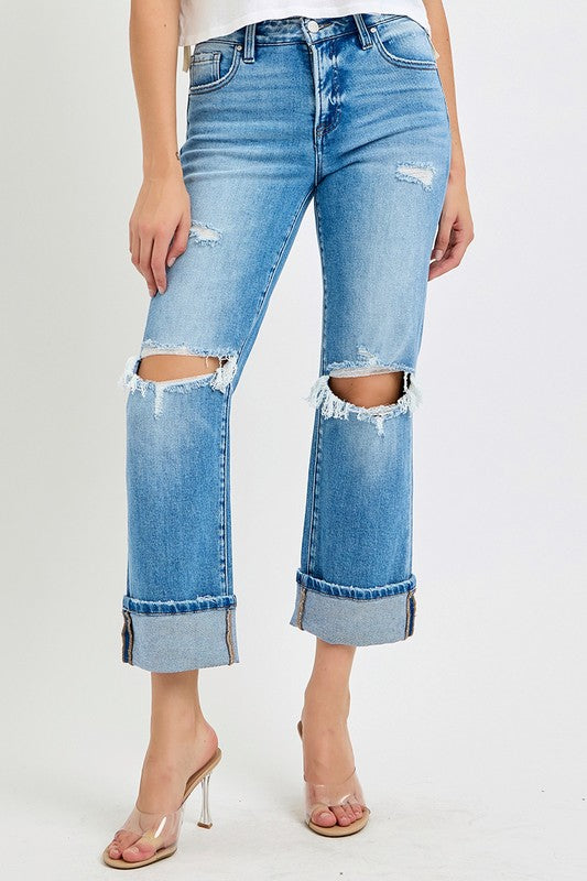 Herren Jeans Straight Fit Denim mit Umschlagbarem Saum 1
