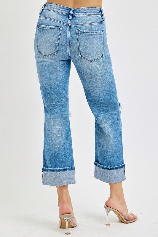 Herren Jeans Straight Fit Denim mit Umschlagbarem Saum 4
