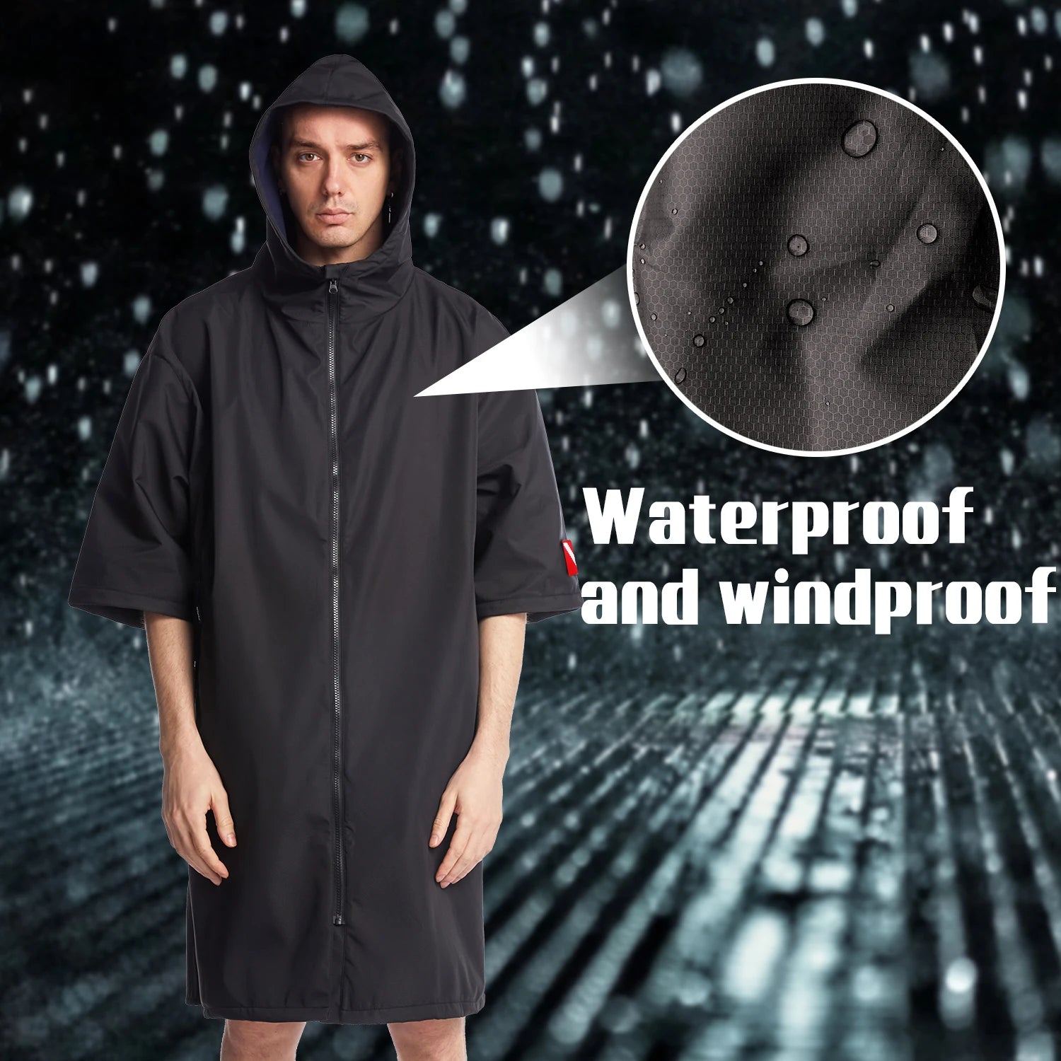 Herren Kapuzen Umhang Kurzarm Wasserabweisend Für Schwimmen Und Surfen 2