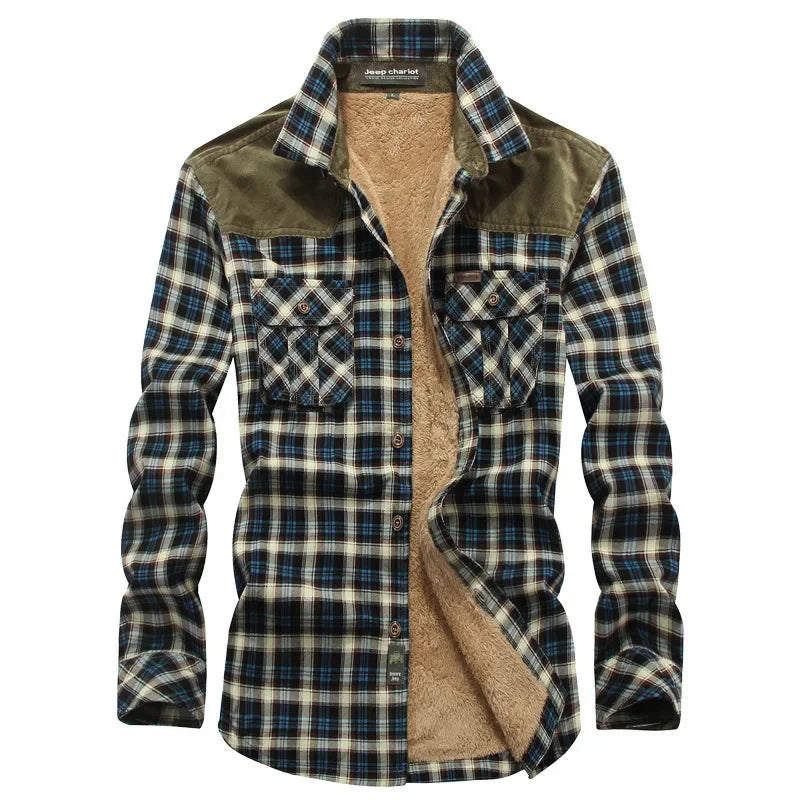 Herren Langarmhemd Kariert aus Baumwolle mit Fleece-Futter 4