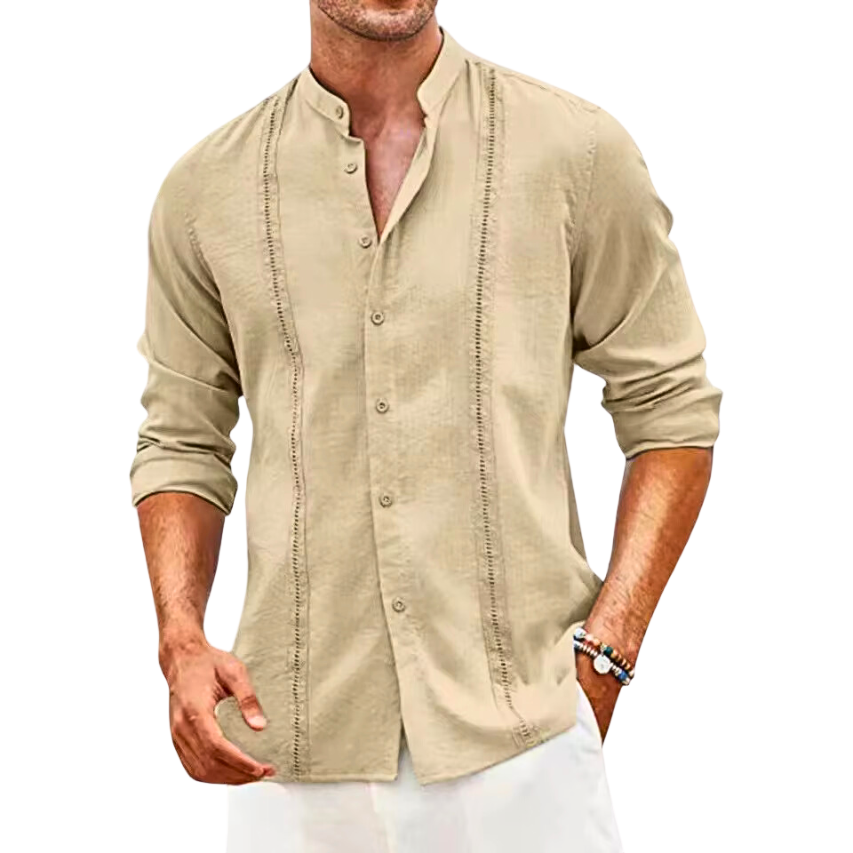 Herren Langarmhemd mit Mandarin-Kragen und Slim Fit Design 0
