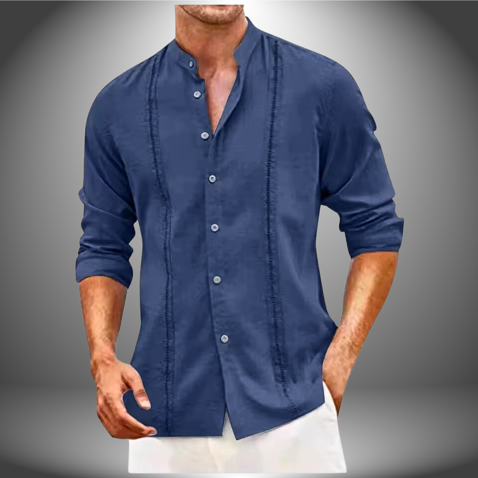 Herren Langarmhemd mit Mandarin-Kragen und Slim Fit Design 2