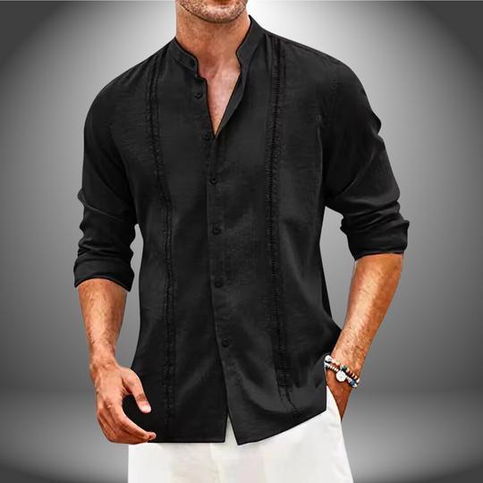 Herren Langarmhemd mit Mandarin-Kragen und Slim Fit Design 4