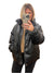 Herren Leder Pufferjacke Schwarz 0
