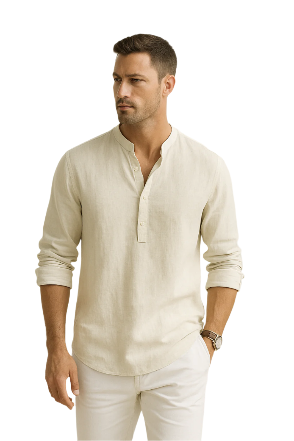 Herren Leinen Hemd Oversize Offene Kragenlinie Langarm Casual 0