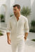 Herren Leinen Hemd Oversize Offene Kragenlinie Langarm Casual 1