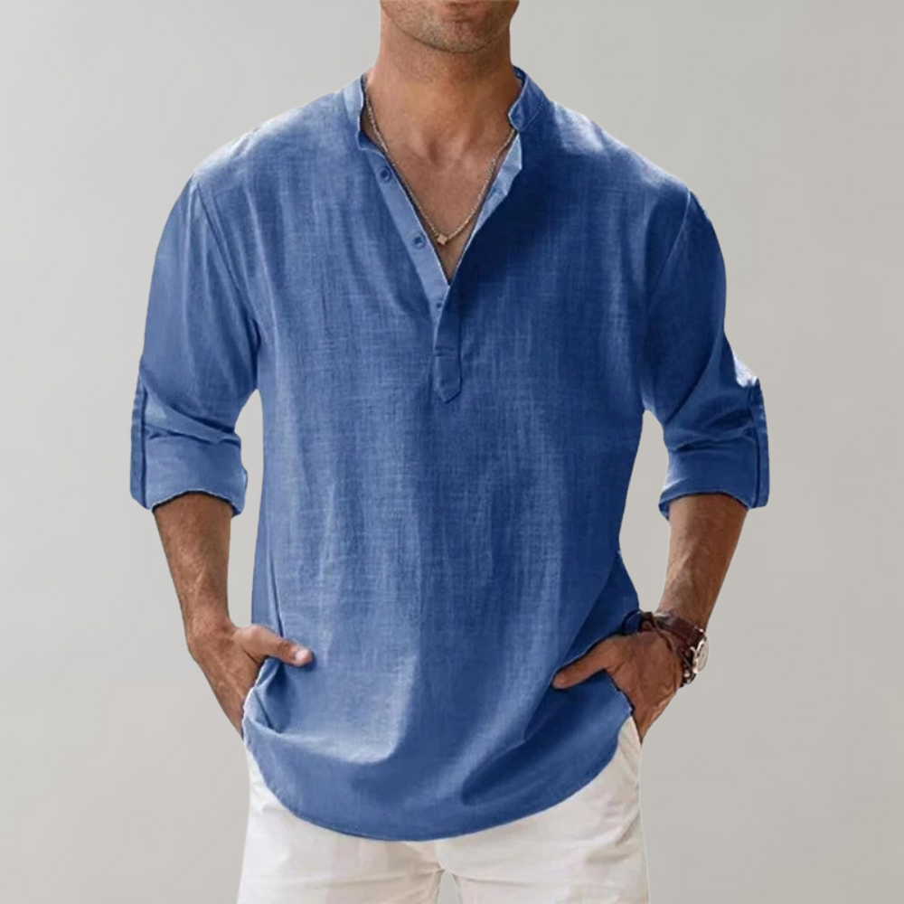 Herren Leinen Hemd Oversize Offene Kragenlinie Langarm Casual 4