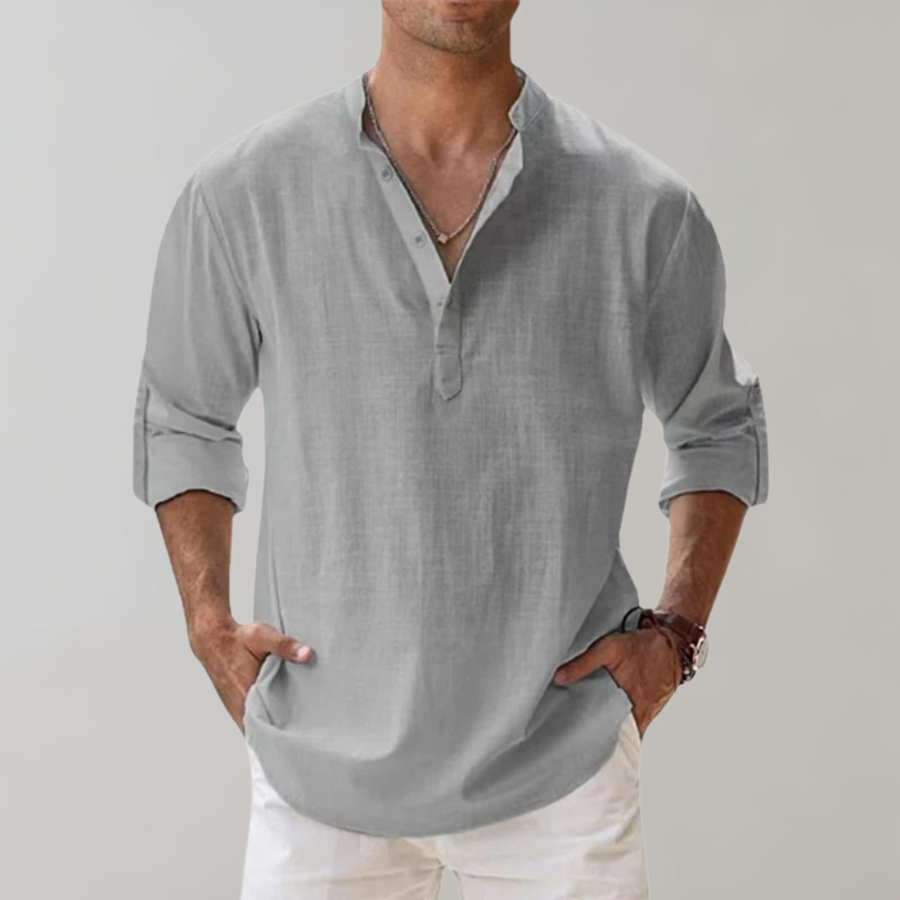 Herren Leinen Hemd Oversize Offene Kragenlinie Langarm Casual 5