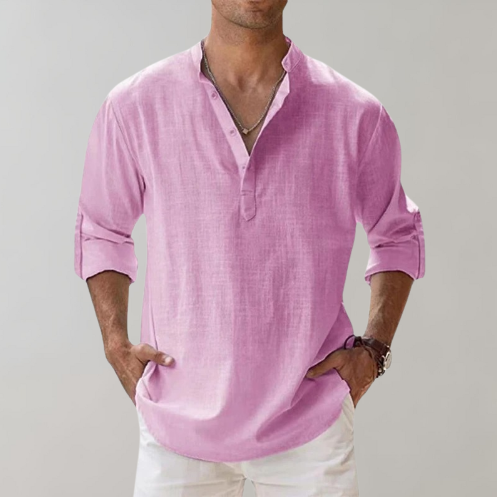 Herren Leinen Hemd Oversize Offene Kragenlinie Langarm Casual 7