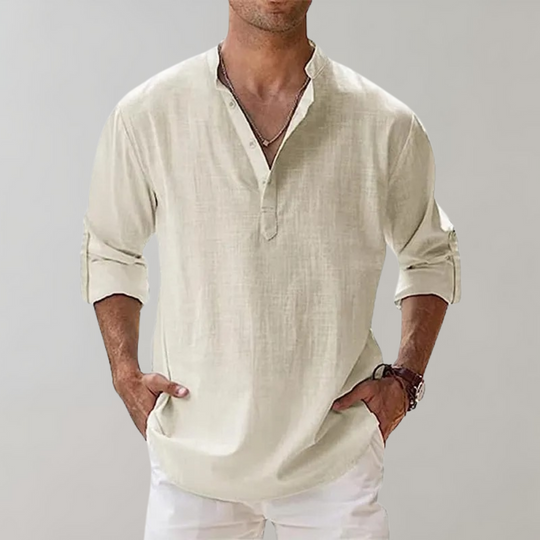 Herren Leinen Hemd Oversize Offene Kragenlinie Langarm Casual 8