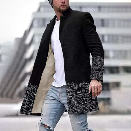 Herren Mantel Lang mit Einzigartigem Muster für Herbst und Winter, Sportlich und Casual 2