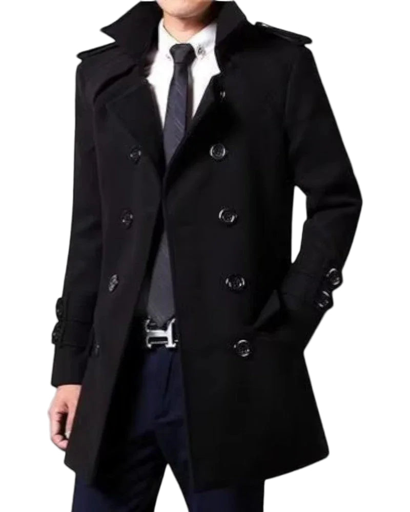 Herren Mantel Mittellang Zweireihig Stilvoller Trenchcoat für Kühle Tage 0