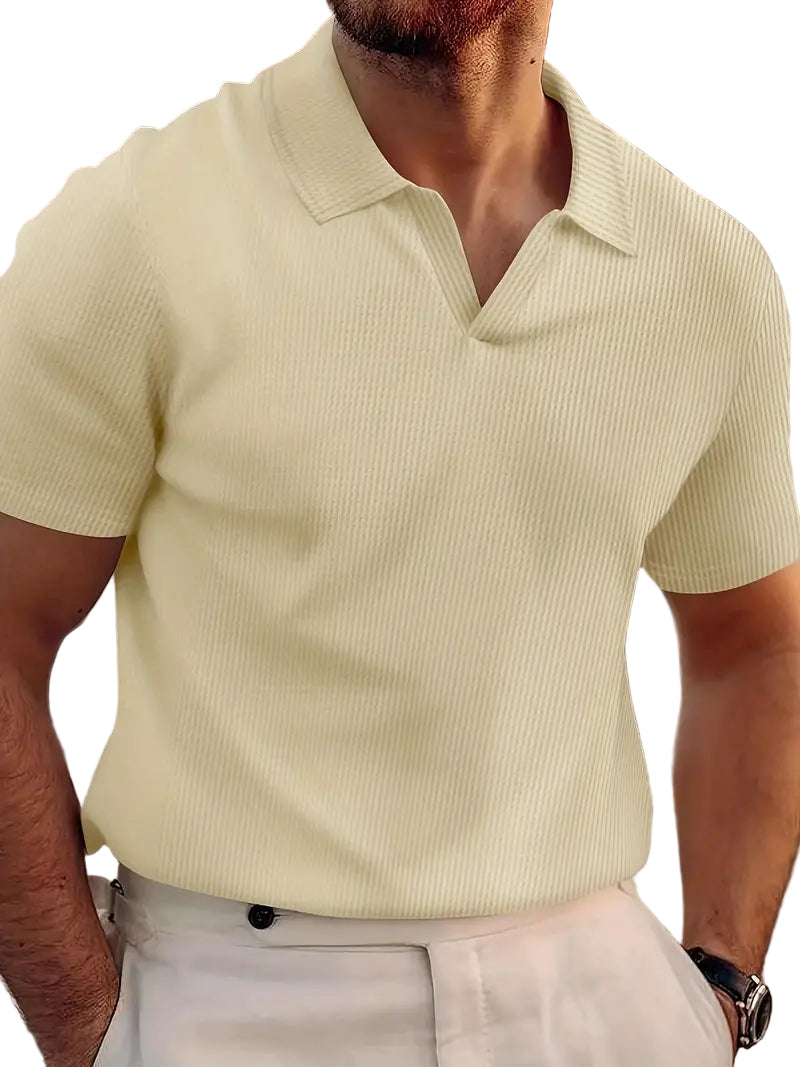 Herren Poloshirt Casual Waffelgewebe V-Kragen 0