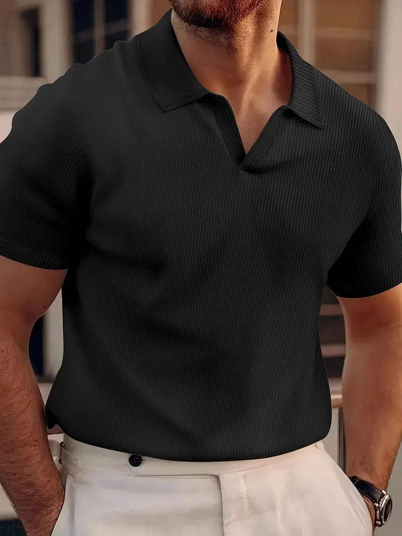 Herren Poloshirt Casual Waffelgewebe V-Kragen 2