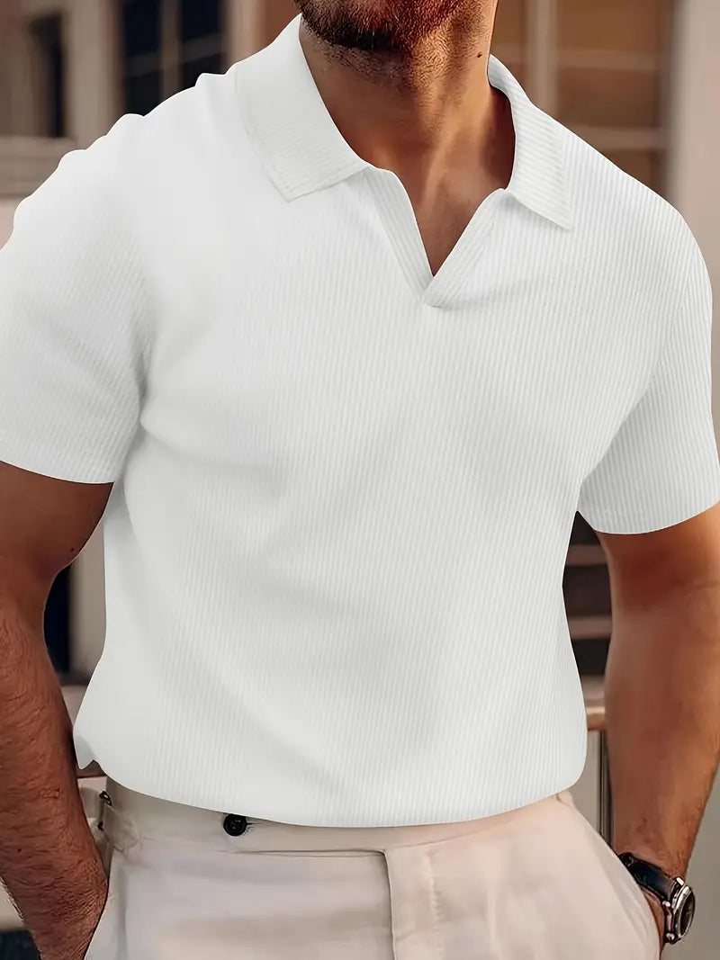 Herren Poloshirt Casual Waffelgewebe V-Kragen 4