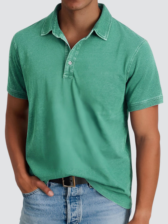 Herren Poloshirt Kurzarm Vintage Waschung Baumwolle 1