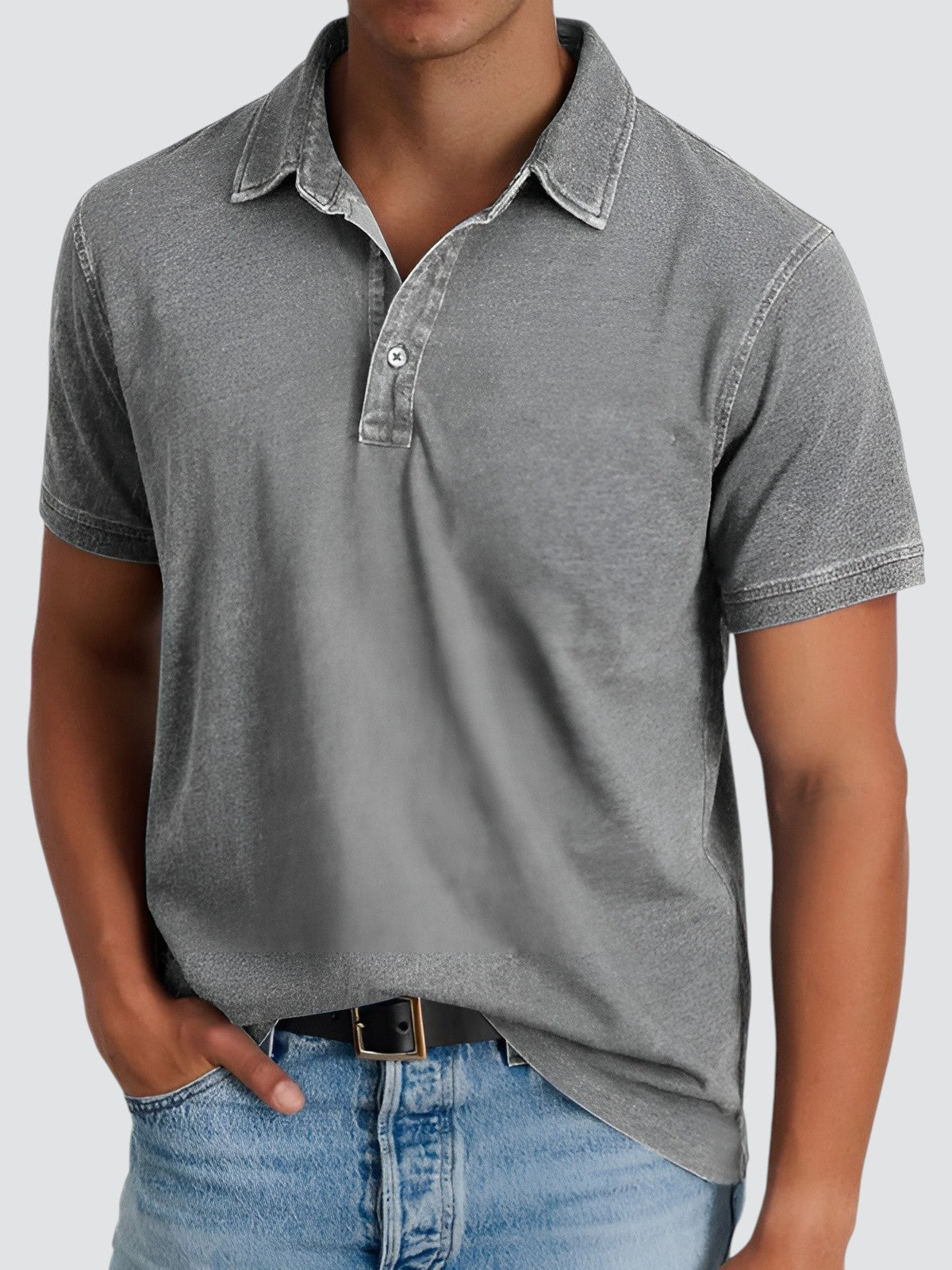 Herren Poloshirt Kurzarm Vintage Waschung Baumwolle 2