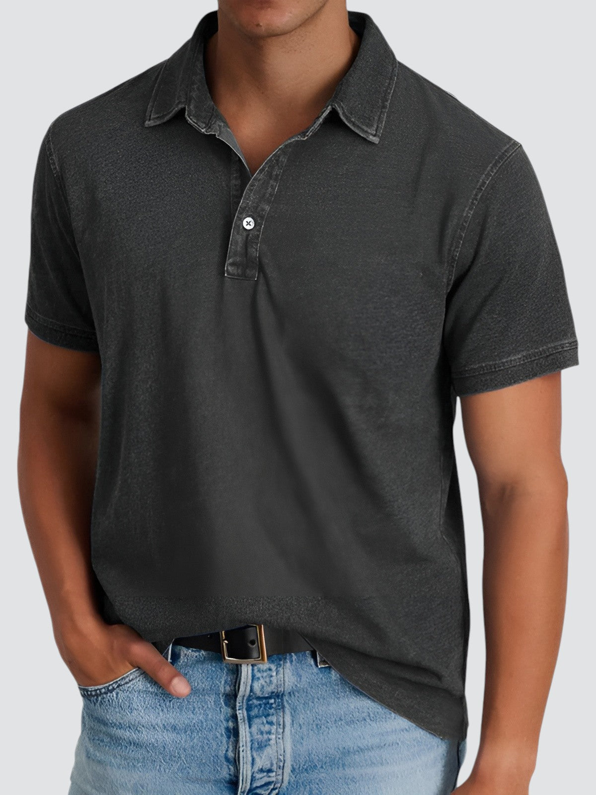 Herren Poloshirt Kurzarm Vintage Waschung Baumwolle 4