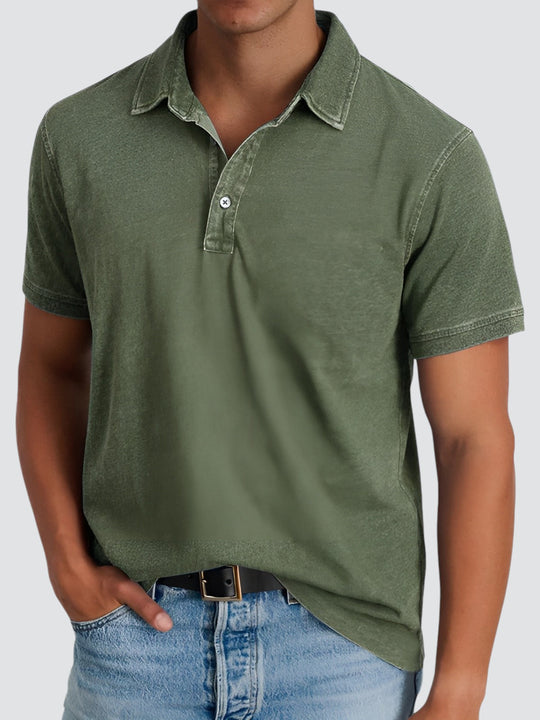 Herren Poloshirt Kurzarm Vintage Waschung Baumwolle 6