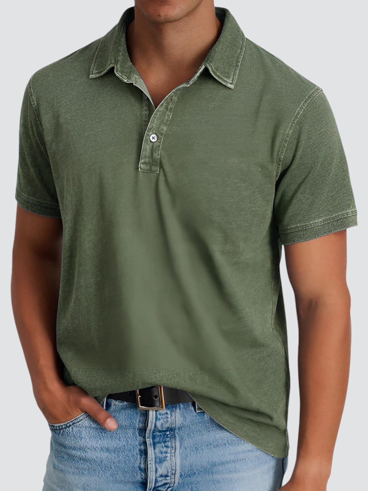 Herren Poloshirt Kurzarm Vintage Waschung Baumwolle 6