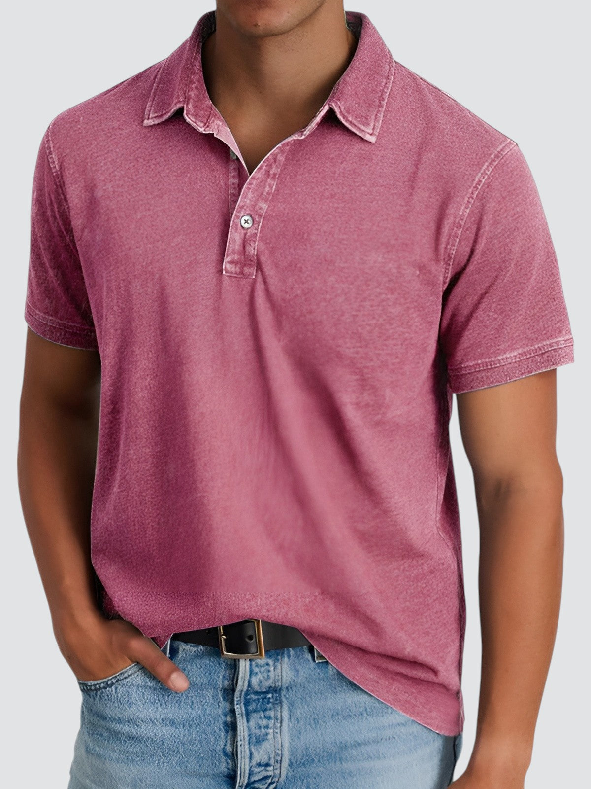 Herren Poloshirt Kurzarm Vintage Waschung Baumwolle 9