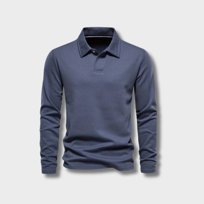 Herren Poloshirt Langarm Klassischer Kragen Atmungsaktive Baumwolle 1