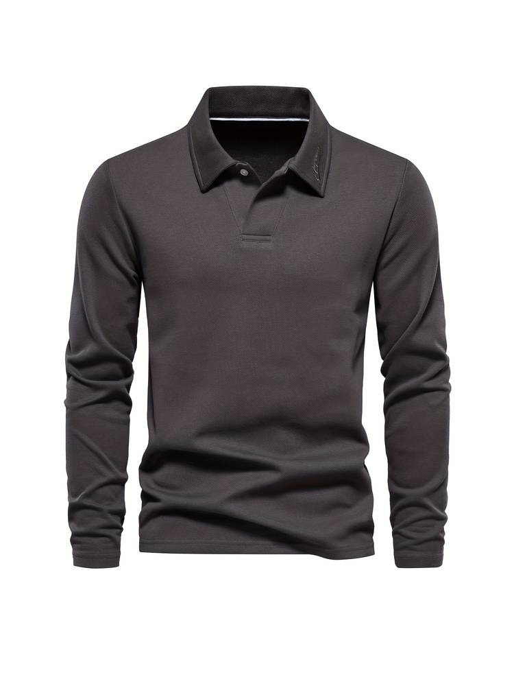Herren Poloshirt Langarm Klassischer Kragen Atmungsaktive Baumwolle 3