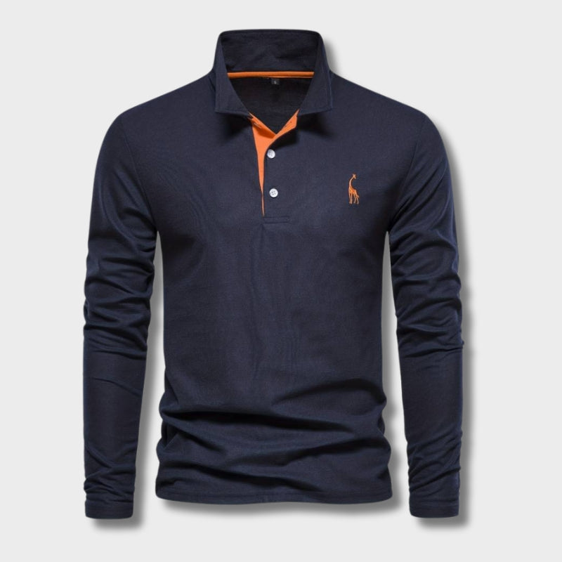 Herren Poloshirt Langarm Tailliert Baumwolle mit Kontrastdetails 1