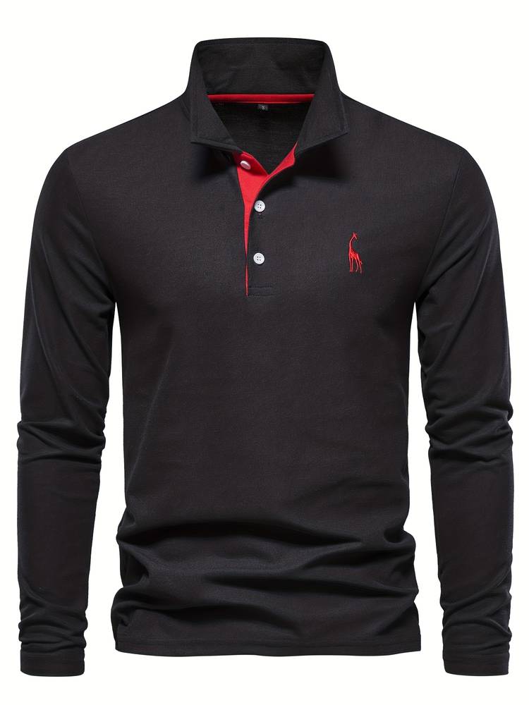 Herren Poloshirt Langarm Tailliert Baumwolle mit Kontrastdetails 2