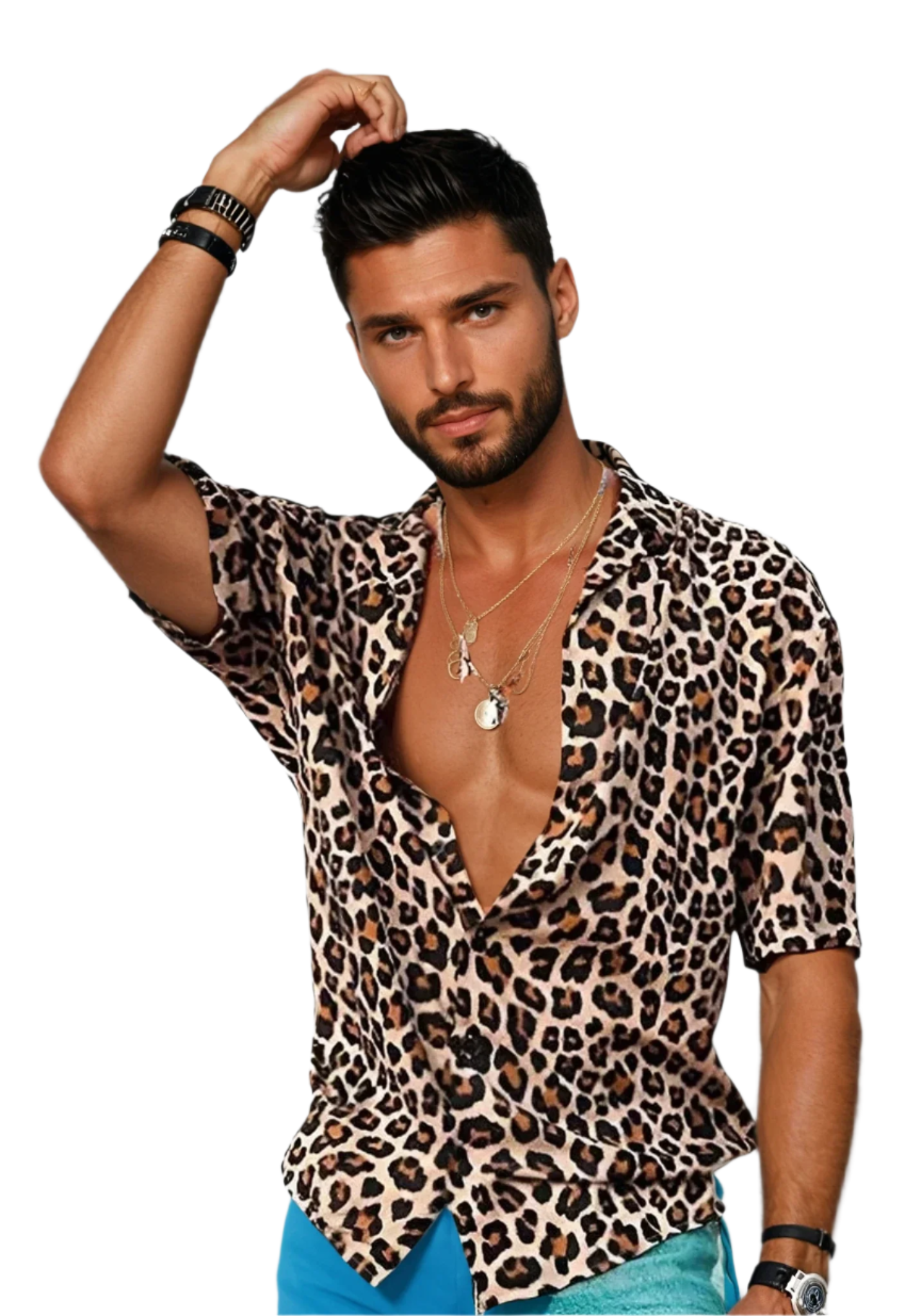 Herren Poloshirt mit Luipaardprint und Offener Kragen 0