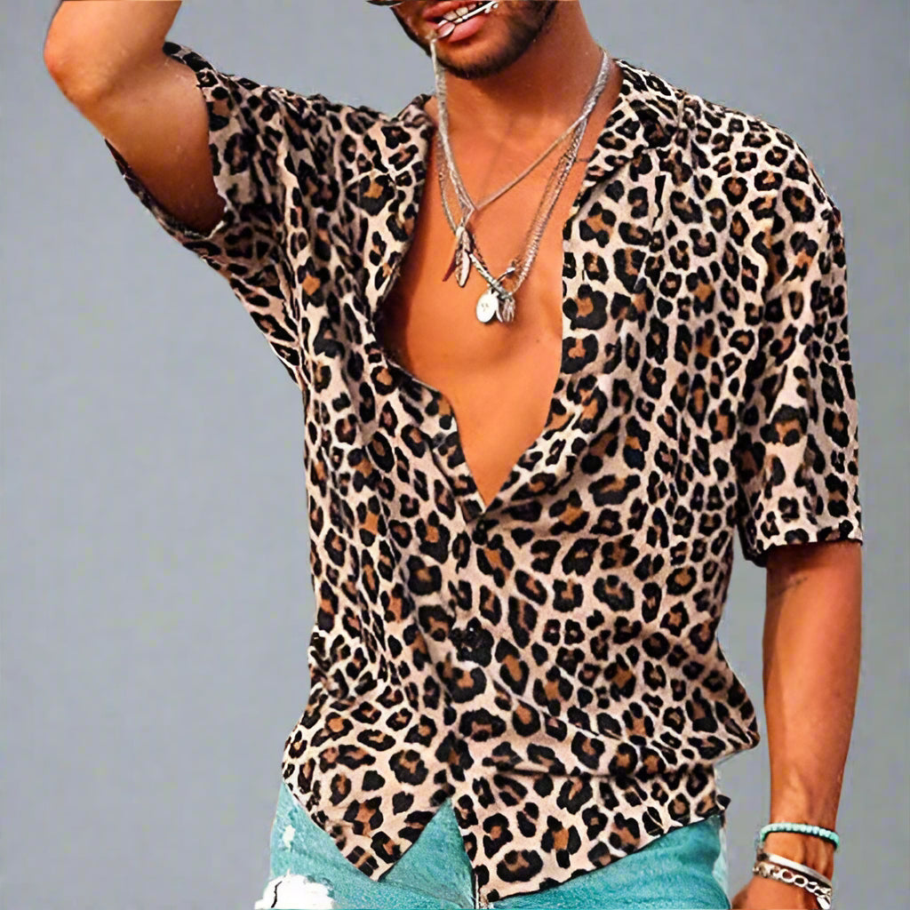 Herren Poloshirt mit Luipaardprint und Offener Kragen 1
