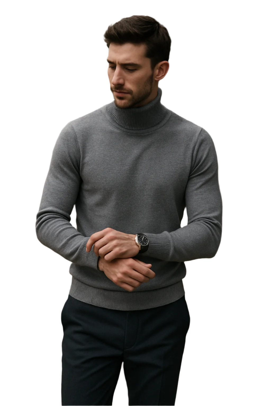 Herren Pullover mit Stehkragen und gerippten Bündchen 0