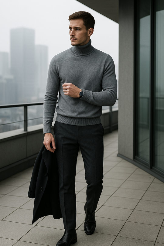 Herren Pullover mit Stehkragen und gerippten Bündchen 1