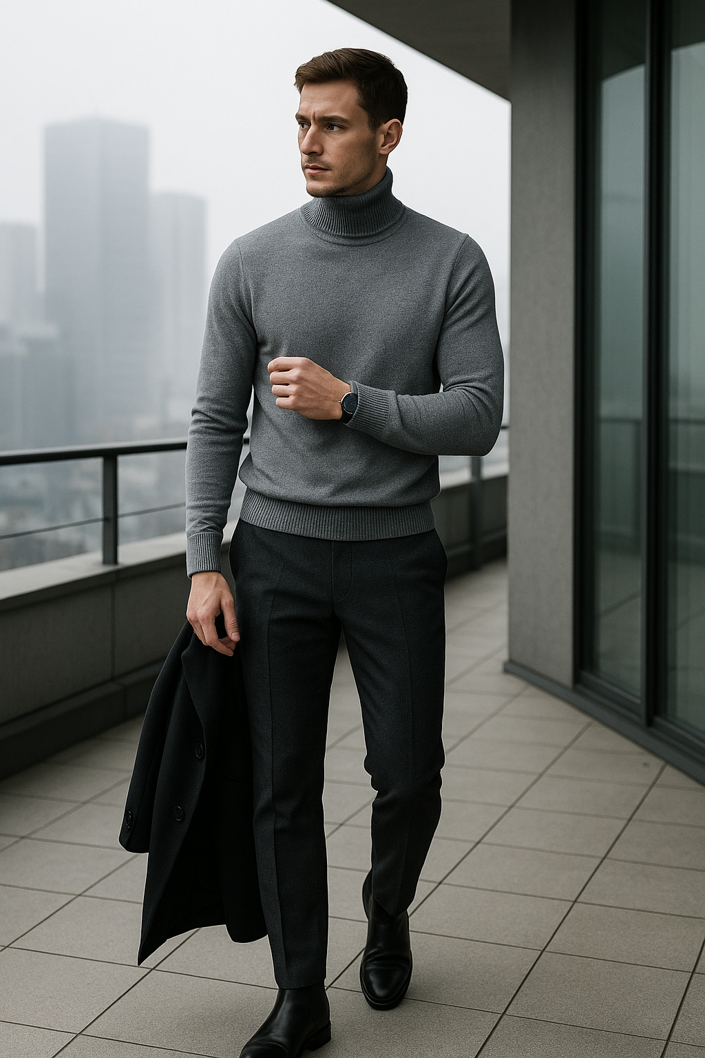 Herren Pullover mit Stehkragen und gerippten Bündchen 1