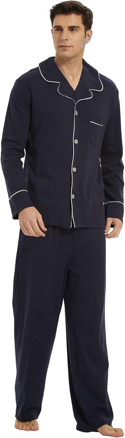 Herren Pyjama Set Klassisch Mit Knopfleiste Und Langen Ärmeln 1