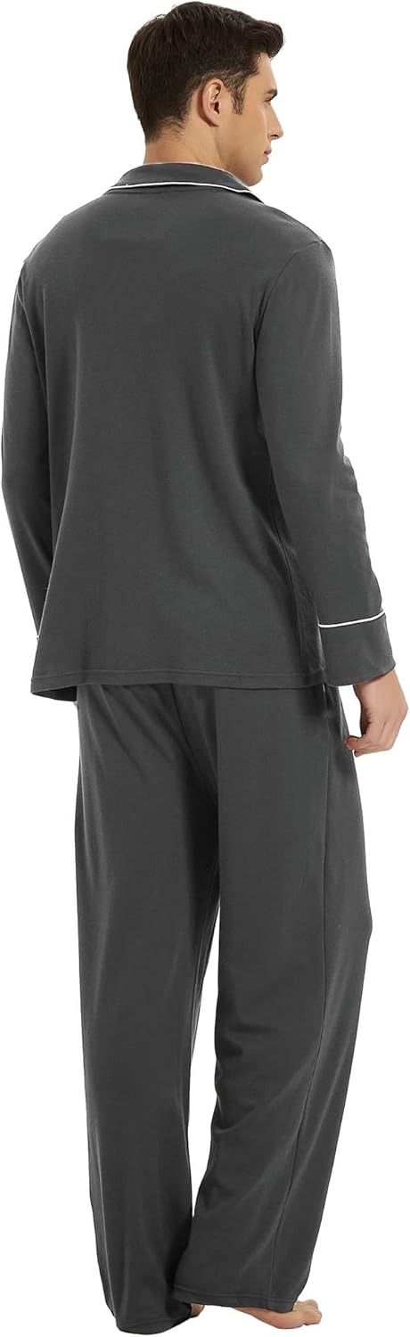 Herren Pyjama Set Klassisch Mit Knopfleiste Und Langen Ärmeln 6
