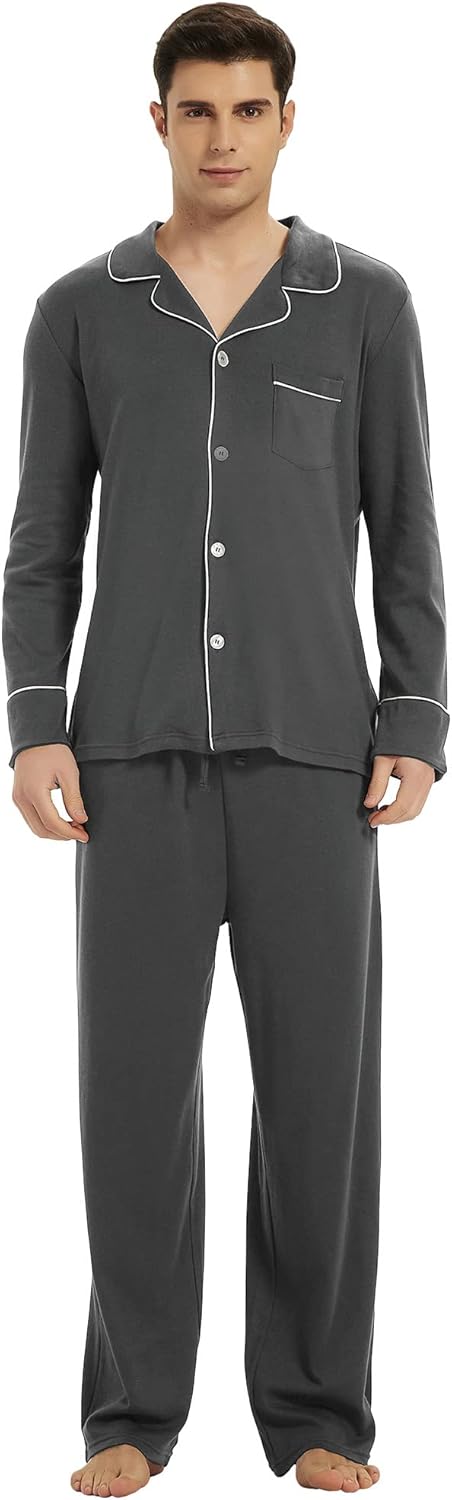 Herren Pyjama Set Klassisch Mit Knopfleiste Und Langen Ärmeln 8