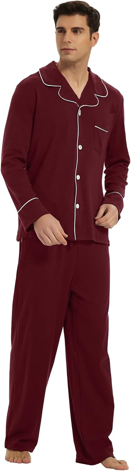 Herren Pyjama Set Klassisch Mit Knopfleiste Und Langen Ärmeln 9